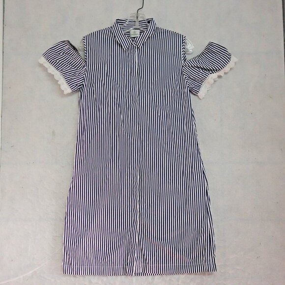 Holy Caftan Cold Shoulder Shirt Dress Women's Size 40 White/Blue Striped Cotton - Picture 1 of 13